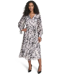 Calvin Klein Petite Floral Long-Sleeve Midi Dress