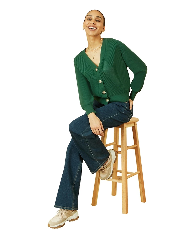 Yumi Women's Knitted Stitch Detail Cardigan