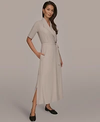 Donna Karan Weekend Women's Tricot Knit Elbow-Sleeve Collared Polo Dress