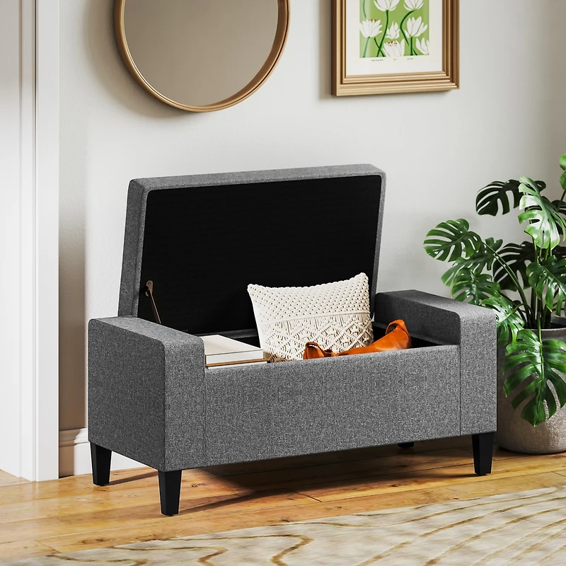 Homcom Recgular Tufted Linen Storage Ottoman Bench with Flipping Top