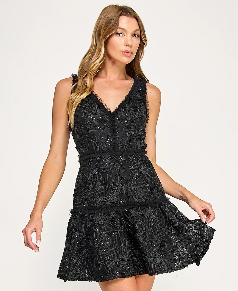 Seni & Cade Juniors' Corded Sequin Ruffle Dress