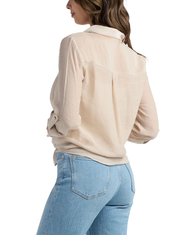 Bcx Women's Resort Gauzy Texture Collared Button Up Shirt