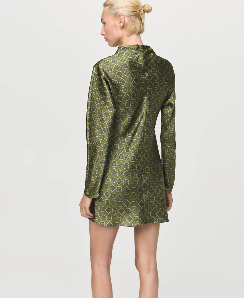 Mango Women's Perkins Collar Satin Printed Dress