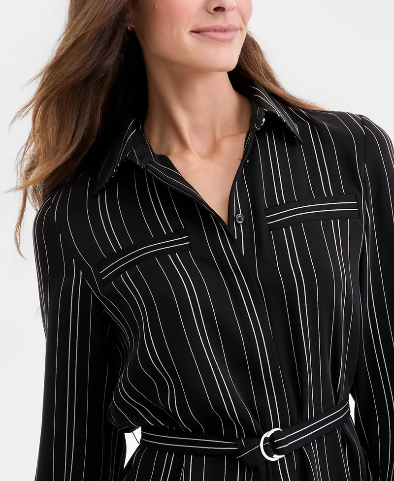 Anne Klein Women's Striped Button-Front Tie-Waist Shirt