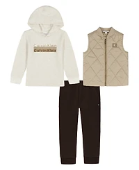 Calvin Klein Boys 2T-7 3-Piece Full-Zip Vest, Hoodie and Joggers Set