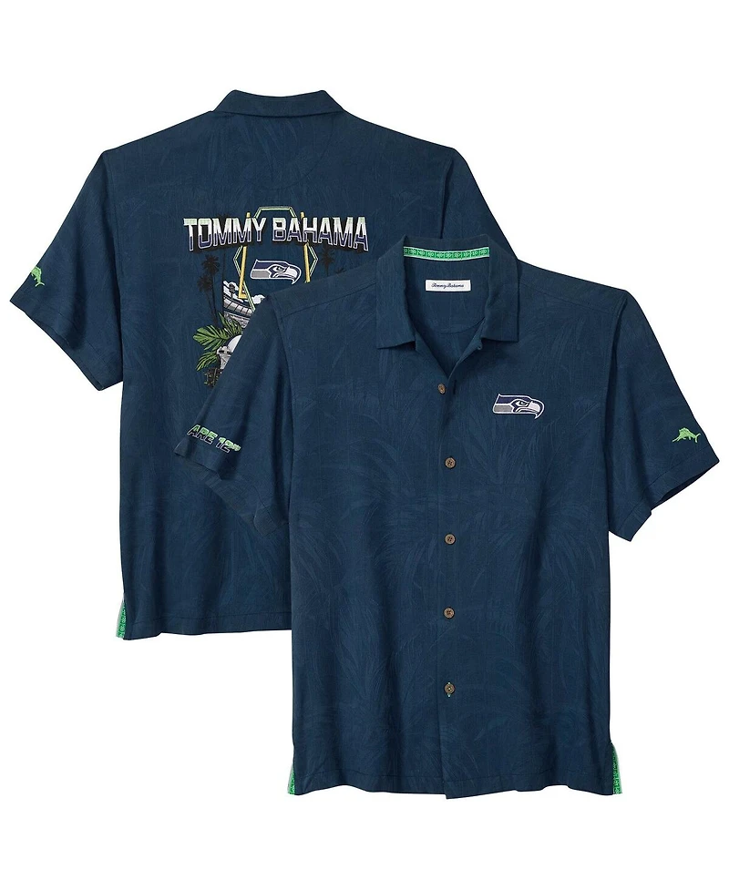Tommy Bahama Men's College Navy Seattle Seahawks Endzone Paradise Coolmax Button-Up Shirt
