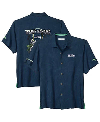 Tommy Bahama Men's College Navy Seattle Seahawks Endzone Paradise Coolmax Button-Up Shirt