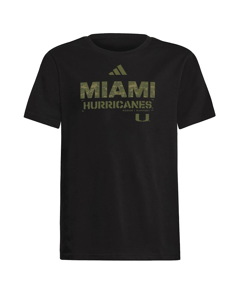 Adidas Big Boys and Girls Black Miami Hurricanes Salute to Service Aeroready T-Shirt