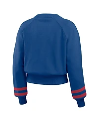 Wear by Erin Andrews Women's Royal Texas Rangers Vintage Washed Cropped Pullover Sweatshirt