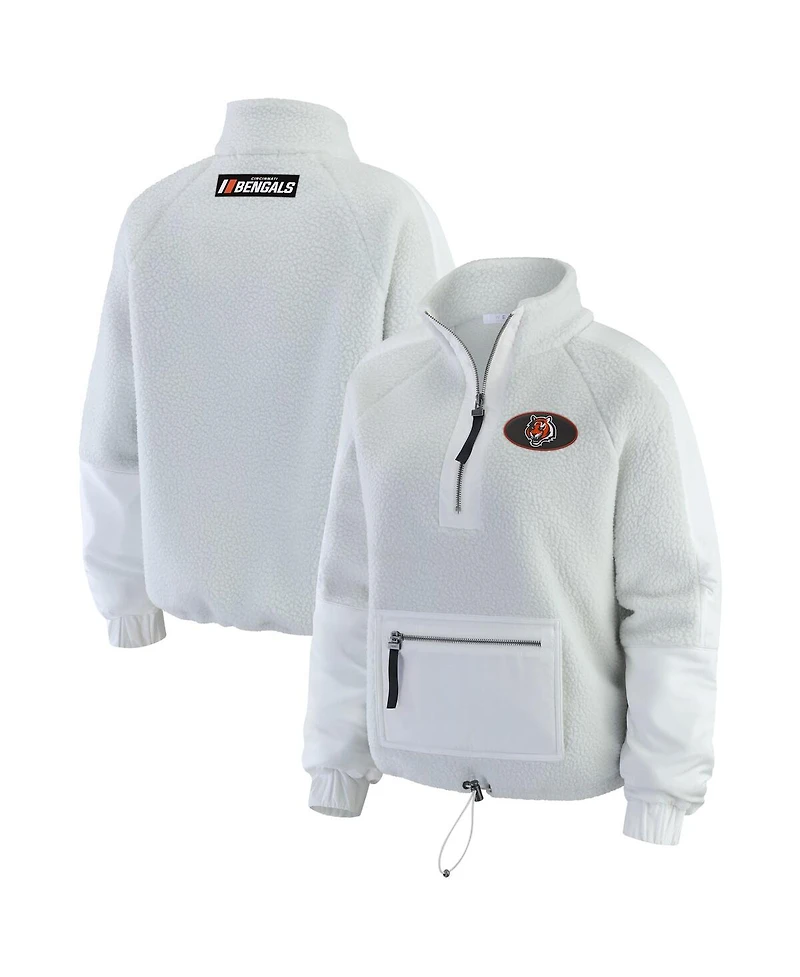 Wear by Erin Andrews Women's White Cincinnati Bengals Polar Fleece Half-Zip Jacket