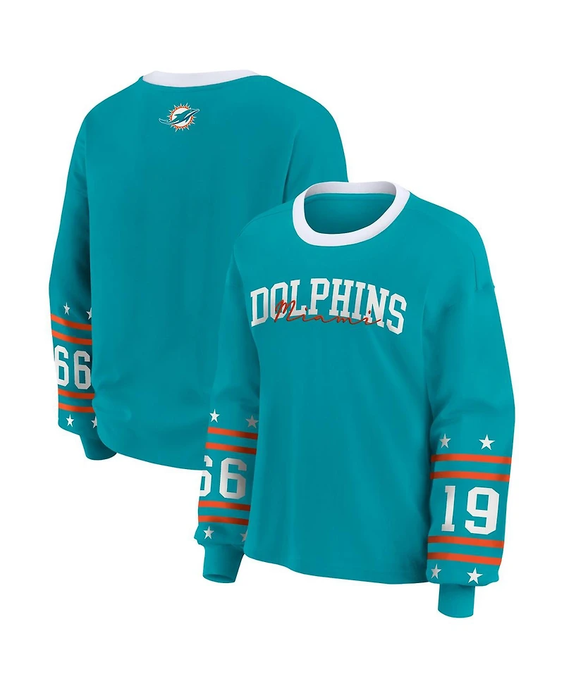 Wear by Erin Andrews Women's Aqua Miami Dolphins Sport Long-Sleeve T-Shirt