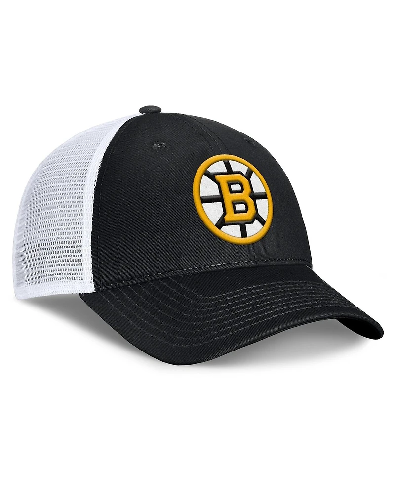 Fanatics Men's Black/White Boston Bruins Core Primary Logo Trucker Adjustable Hat
