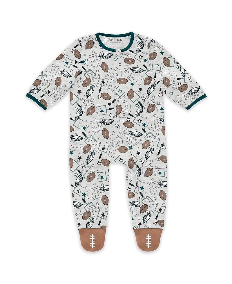 Wear by Erin Andrews Baby Boys and Girls Newborn 2-Piece Philadelphia Eagles Sleep Play Full-Zip Sleeper Bib Set