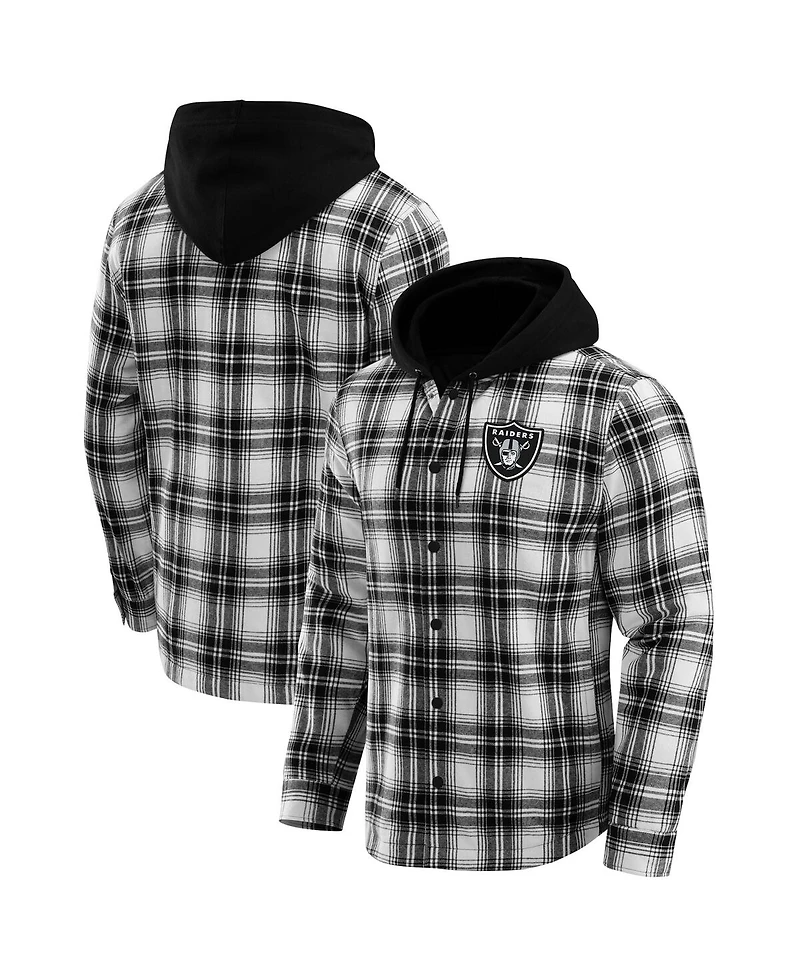 Darius Rucker Collection by Fanatics x Nfl Men's Black Las Vegas Raiders Plaid Flannel Quilted Full-Snap Hooded Shacket