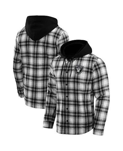 Darius Rucker Collection by Fanatics x Nfl Men's Black Las Vegas Raiders Plaid Flannel Quilted Full-Snap Hooded Shacket