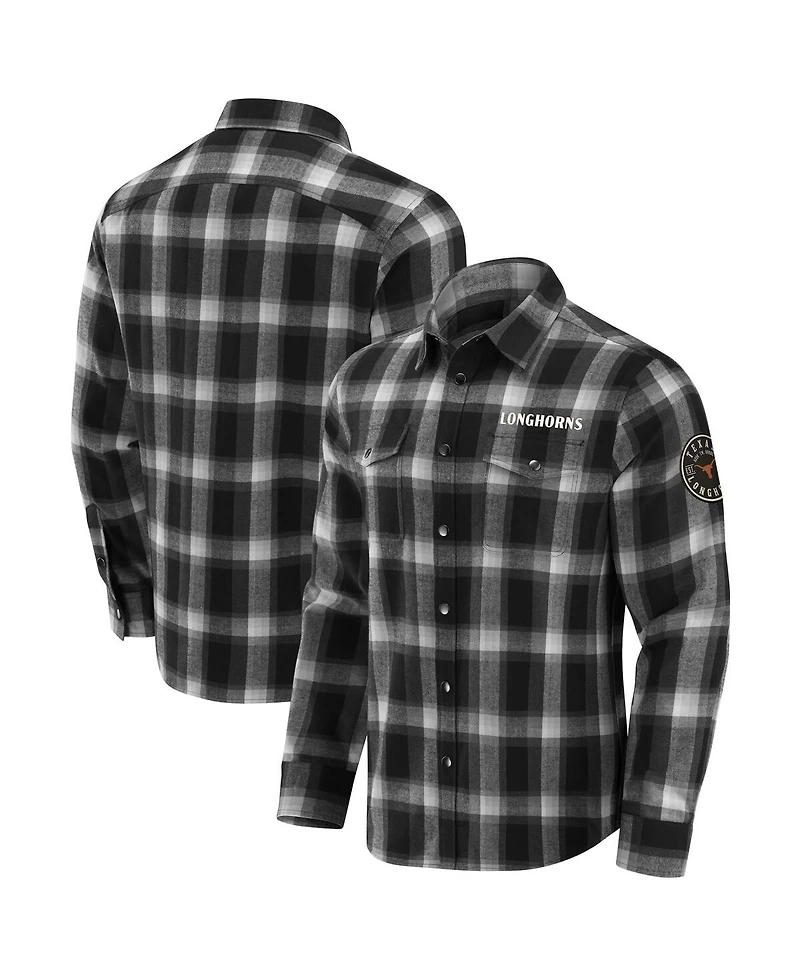 Darius Rucker Collection by Fanatics Men's Black Texas Longhorns Flannel Plaid Full-Snap Shirt