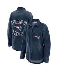 Wear by Erin Andrews Women's Denim New England Patriots Washed Oversized Full-Snap Shacket