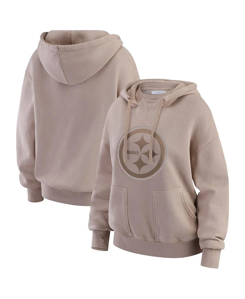Wear by Erin Andrews Women's Tan Pittsburgh Steelers Washed Pullover Crewdie