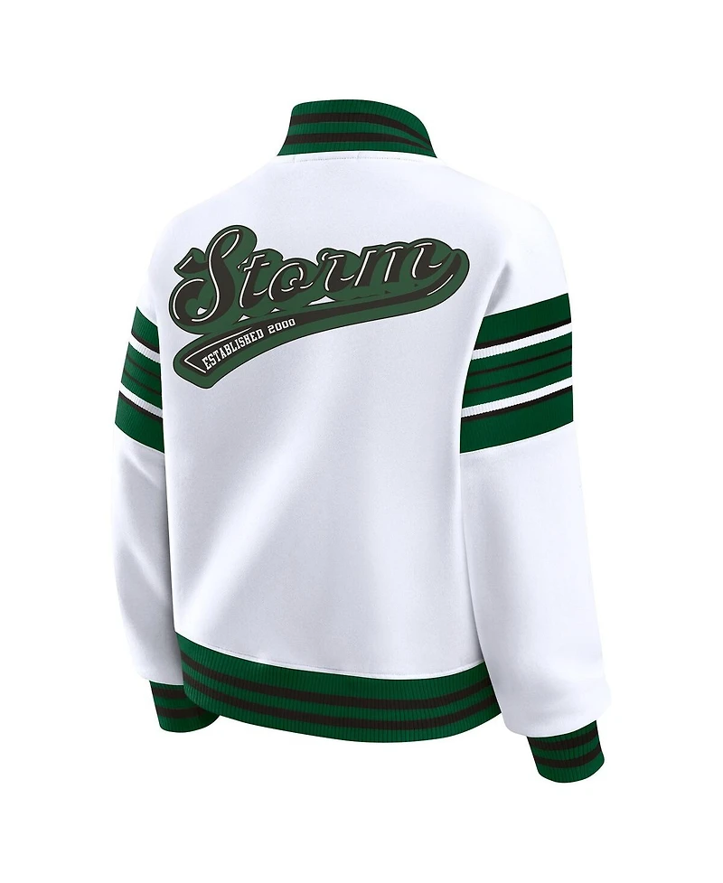Wear by Erin Andrews Women's White/Green Seattle Storm Full-Snap Fleece Sweatshirt Jacket