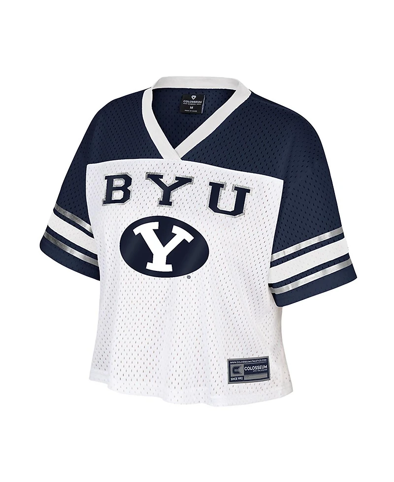 Colosseum Women's White Byu Cougars Treasure Cropped Football Jersey