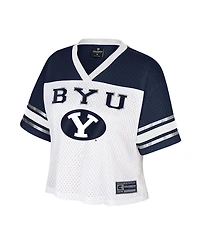 Colosseum Women's White Byu Cougars Treasure Cropped Football Jersey