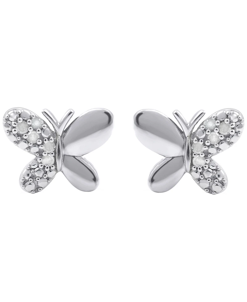 Macy's Diamond Butterfly Earrings (1/10 ct. t.w.) in Sterling Silver (also in 14K Gold-Plated Sterling Silver)