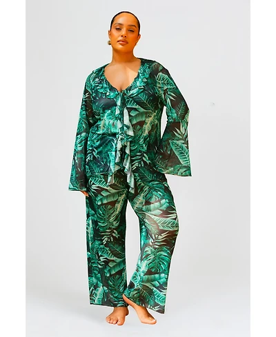 Fashion-szn Curve Women's Palm Print Wide Leg Resort Pants