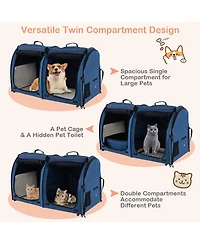 Gymax Portable Pet Carrier Kennel Cat Dog Crate Twin Compartments w/ Mats Litter Box