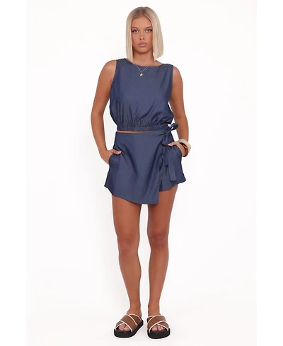 Petal and Pup Women's Maggie Chambray Wrap Skort Set - Medium Denim