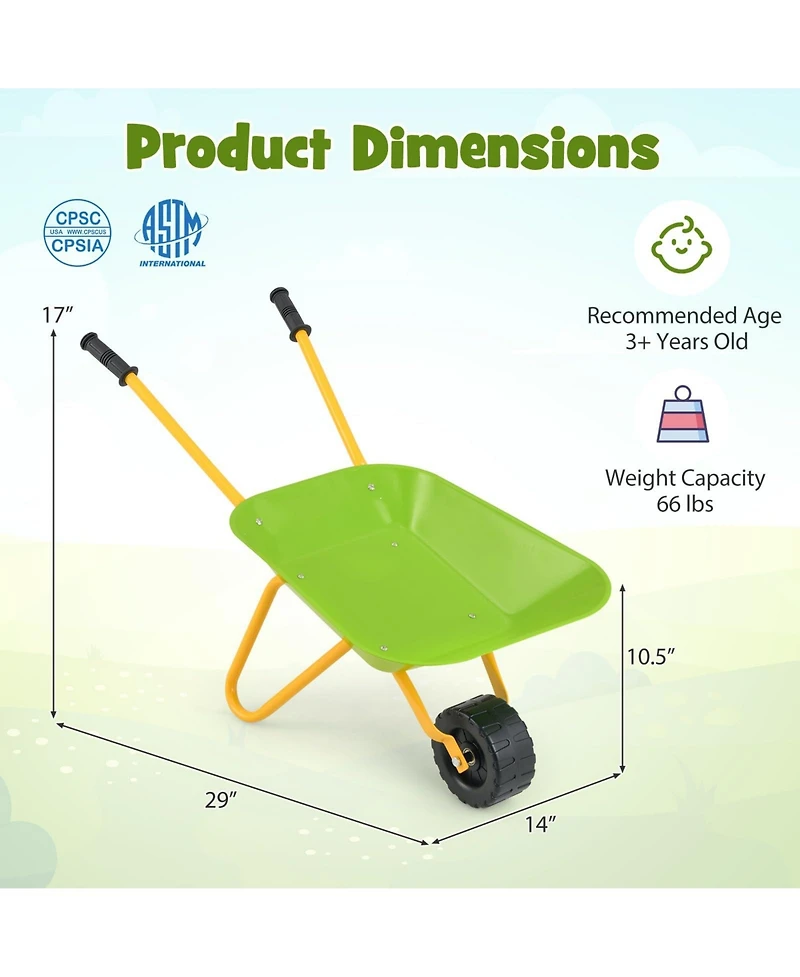 Mecale Outdoor Garden Backyard Play Toy Kids Metal Wheelbarrow