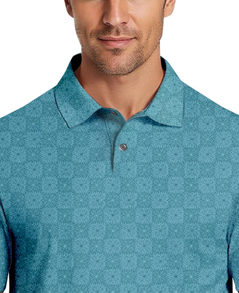 Pga Tour Men's All-Over Batik Geometric Print Short-Sleeve Golf Polo Shirt