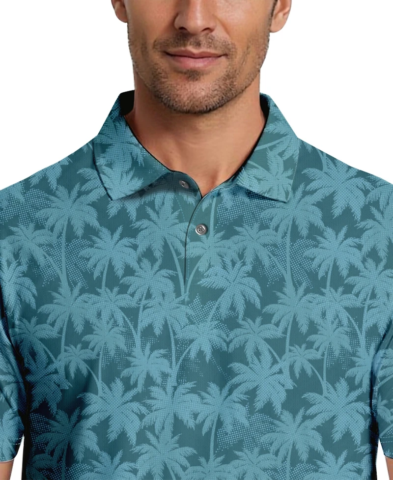 Pga Tour Men's All-Over Geometric Palm Print Short-Sleeve Golf Polo Shirt