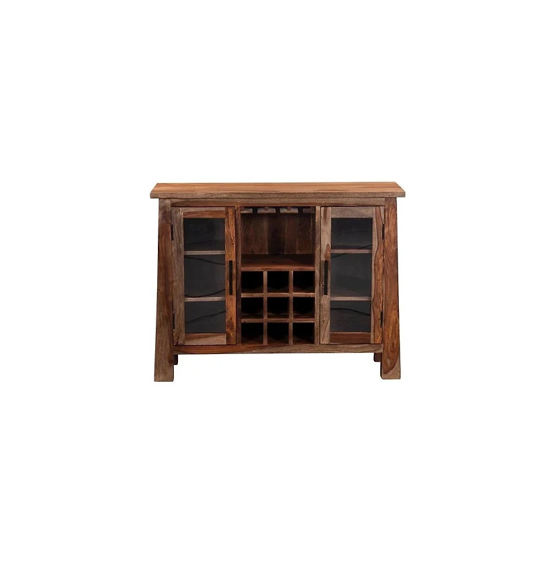 Kalispell Solid Sheesham Wood Bar Cabinet, Brown