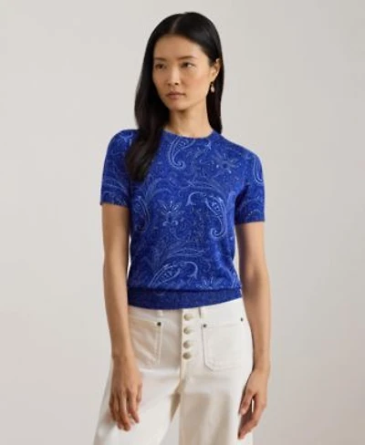 Lauren Ralph Lauren Womens Paisley Short Sleeve Sweater