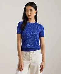 Lauren Ralph Lauren Womens Paisley Short Sleeve Sweater