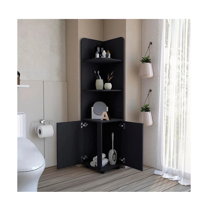 Airsurfer Freestanding Bathroom Cabinet Black Modern Storage Organizer for Bathroom Living Room or Laundry Room