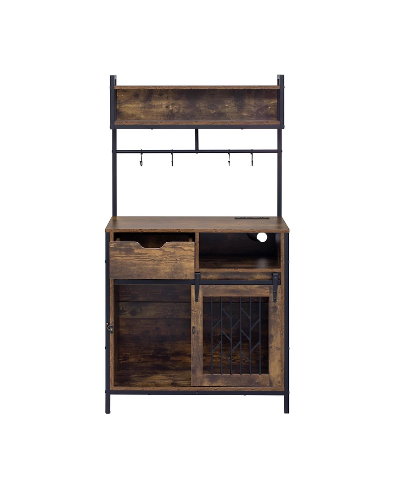 2 in 1 Rustic Dog Crate Side Cabinet Organizer Hutch Kitchen Cabinet with Storage for Small Dogs up to 40lbs
