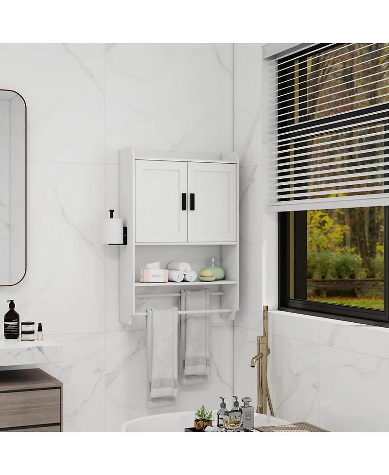 Airsurfer Bathroom Wall Cabinet with Doors Adjustable Shelf Towel Bar and Paper Holder Medicine Cabinet for Bathroom