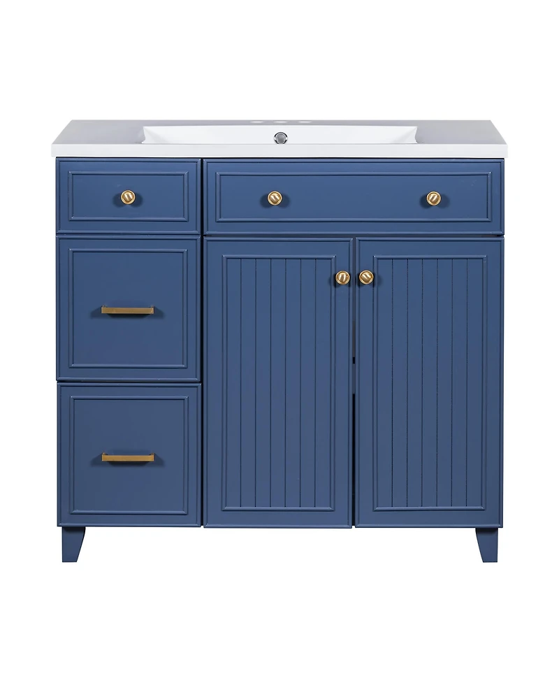 Airsurfer 36" Vanity with Ceramic Sink,Double Layer Drawers, Soft-Close Doors, Adjustable Shelves, Modern Storage Cabinet for Small & Medium Bathrooms