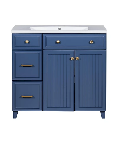 Airsurfer 36" Vanity with Ceramic Sink,Double Layer Drawers, Soft-Close Doors, Adjustable Shelves, Modern Storage Cabinet for Small & Medium Bathrooms