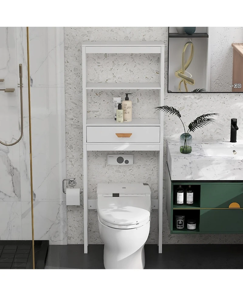 Airsurfer Comfort Room Storage Cabinet with One Drawer and Two Shelves Space Saver Bathroom Organizer Freestanding Bathroom Rack White