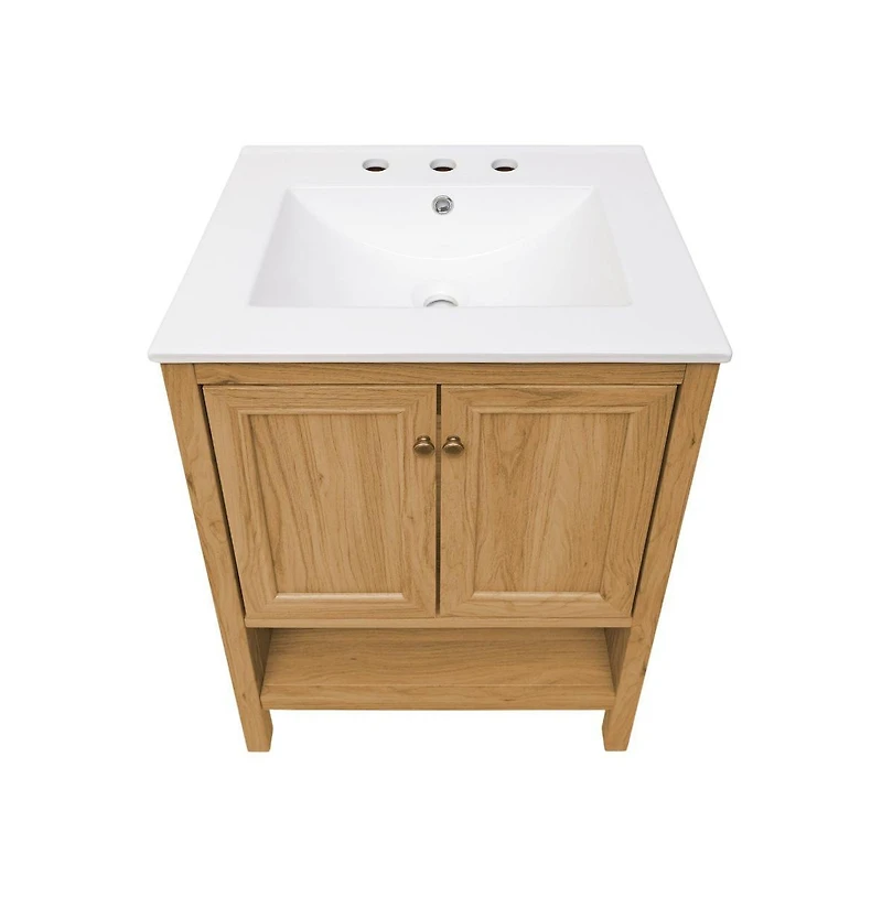 Swiss Madison 24" Freestanding Bathroom Vanity in Golden Oak with 3-Hole Centerset Sink Top