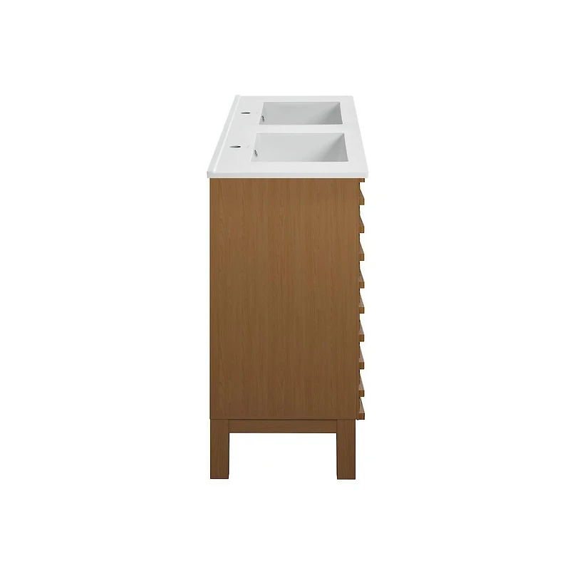 Swiss Madison48 in. Brown Oak, Double Basin Bathroom Vanity With White Ceramic Sink Top