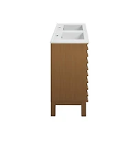 Swiss Madison48 in. Brown Oak, Double Basin Bathroom Vanity With White Ceramic Sink Top