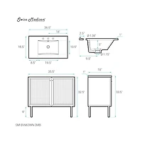 Swiss Madison 36" Freestanding Bathroom Vanity in Brown Oak, Black 3-Hole Widespread Sink Top