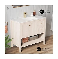 Swiss Madison Chateau 36" Freestanding Bathroom Vanity in White Oak with Sink Top