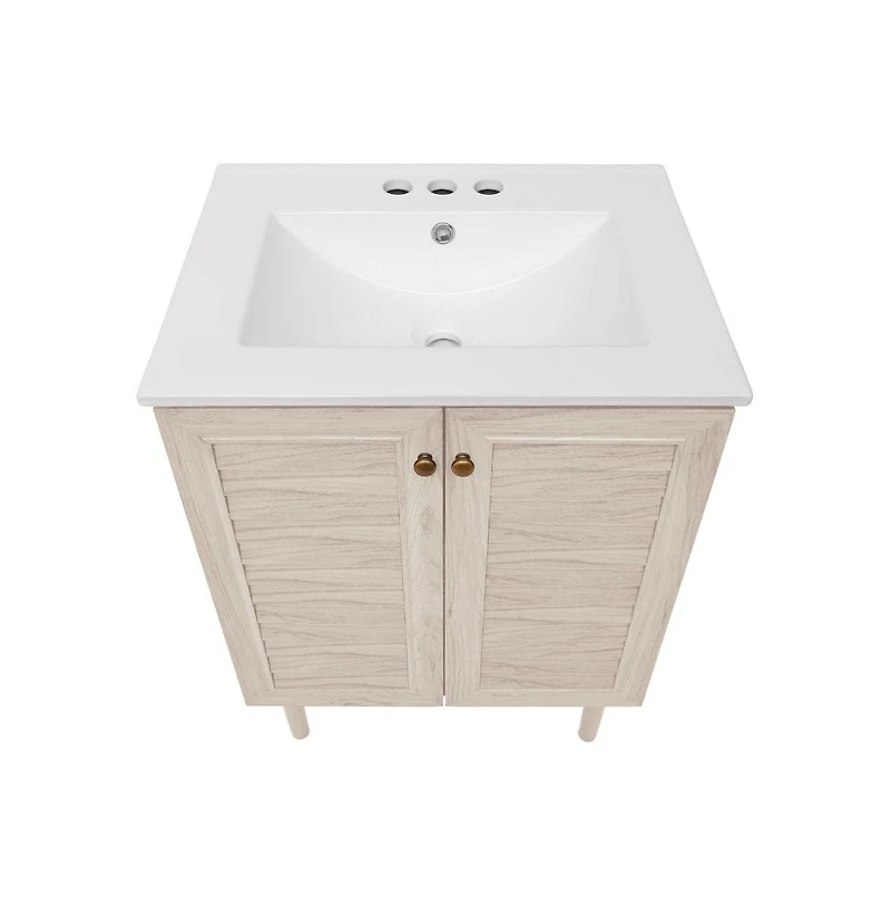 Swiss Madison24" Freestanding Bathroom Vanity in White Oak with 3-Hole Centerset Sink Top