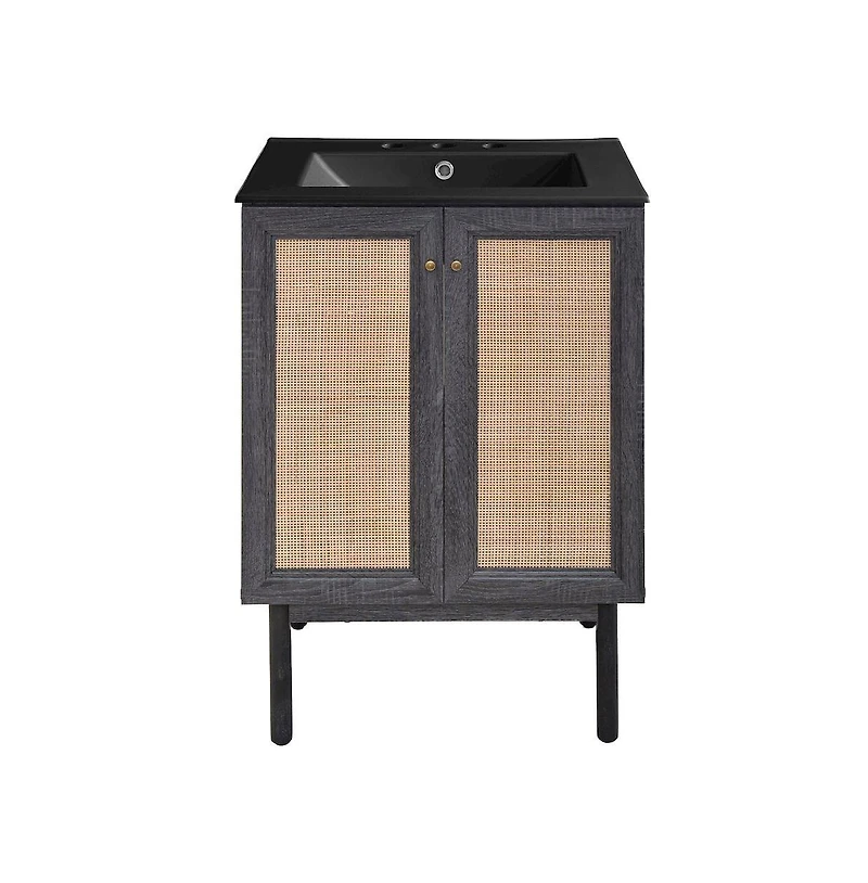 Swiss Madison24" Freestanding Bathroom Vanity in Black Oak, Black 3-Hole Centerset Sink Top