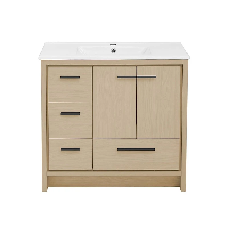 Swiss Madison Virage 36" Freestanding Bathroom Vanity in Natural Oak with Sink Top