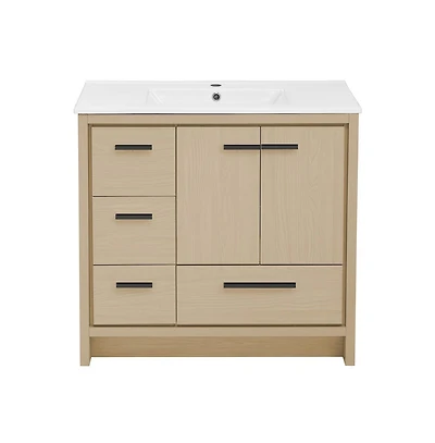 Swiss Madison Virage 36" Freestanding Bathroom Vanity in Natural Oak with Sink Top